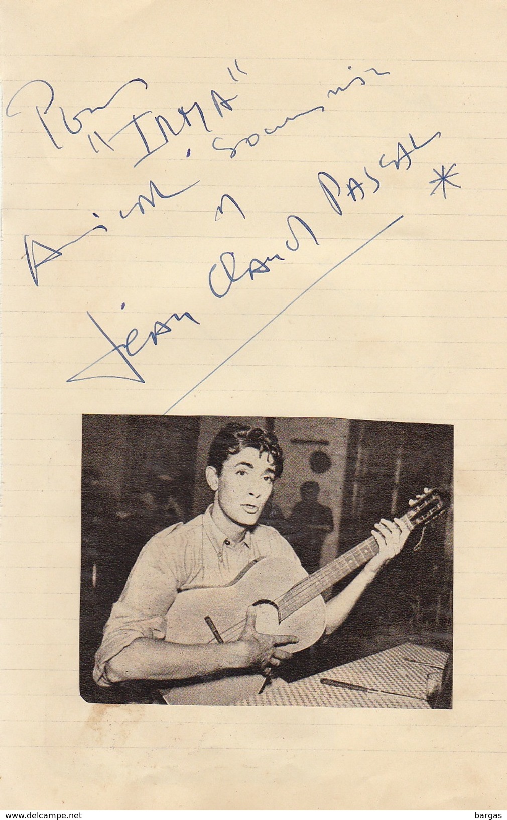 Autographe De Jean Claude Pascal - Autres & Non Classés