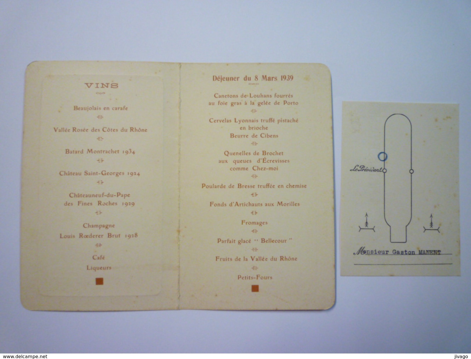 MENU  -  Présidence De La  CHAMBRE Des DEPUTES  8 Mars  1939  X - Menus