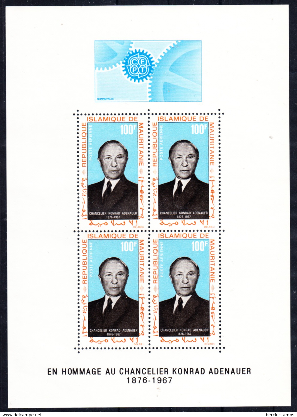 EUROPA - 1967 - MAURITANIE - Bloc N° 4 -  KONRAD ADENAUER CHANCELIER FEDERAL D'ALLEMAGNE DE 1949-1963. - 1967