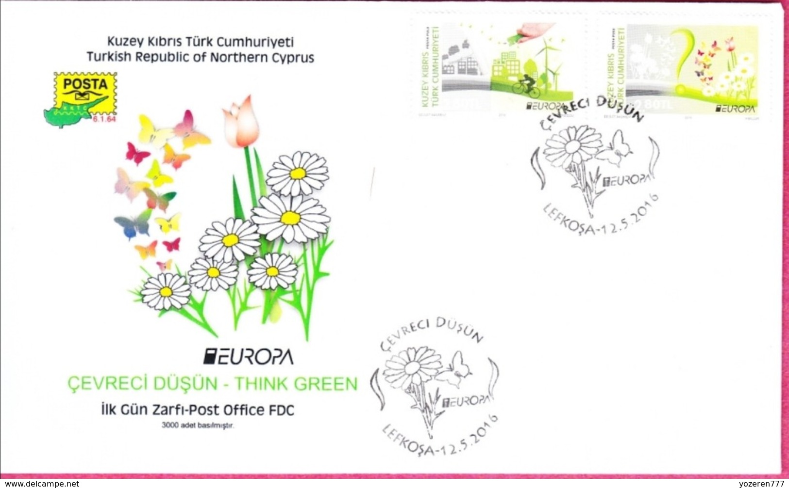 KK-676 NORTHERN CYPRUS EUROPA CEPT ECOLOGY IN EUROPA - THINK GREEN ( Bicycle - Butterfly ) F.D.C. - Briefe U. Dokumente