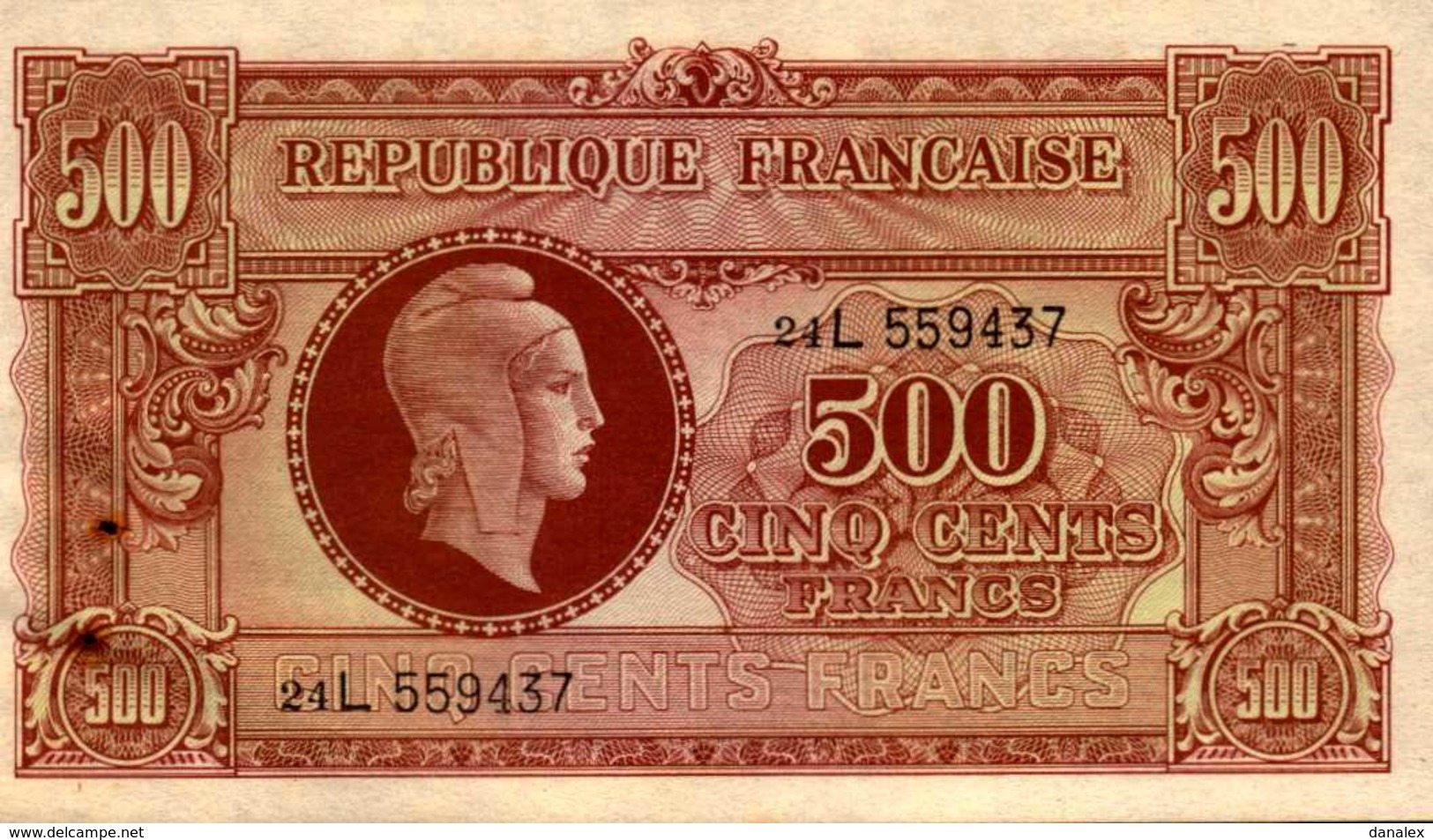 FRANCE Trésor Central 500 FRANCS De 1944nd  PICK 106 XF/SUP - 1947 Trésor Français