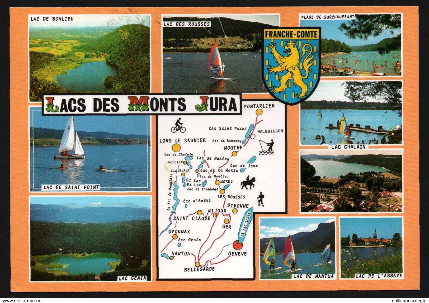 Carte Géographique Lacs Des Monts Jura - Blason - Lac Genin - Lac Chalain - Bellegarde - Multivues - CELLARD - 1997 - Franche-Comté