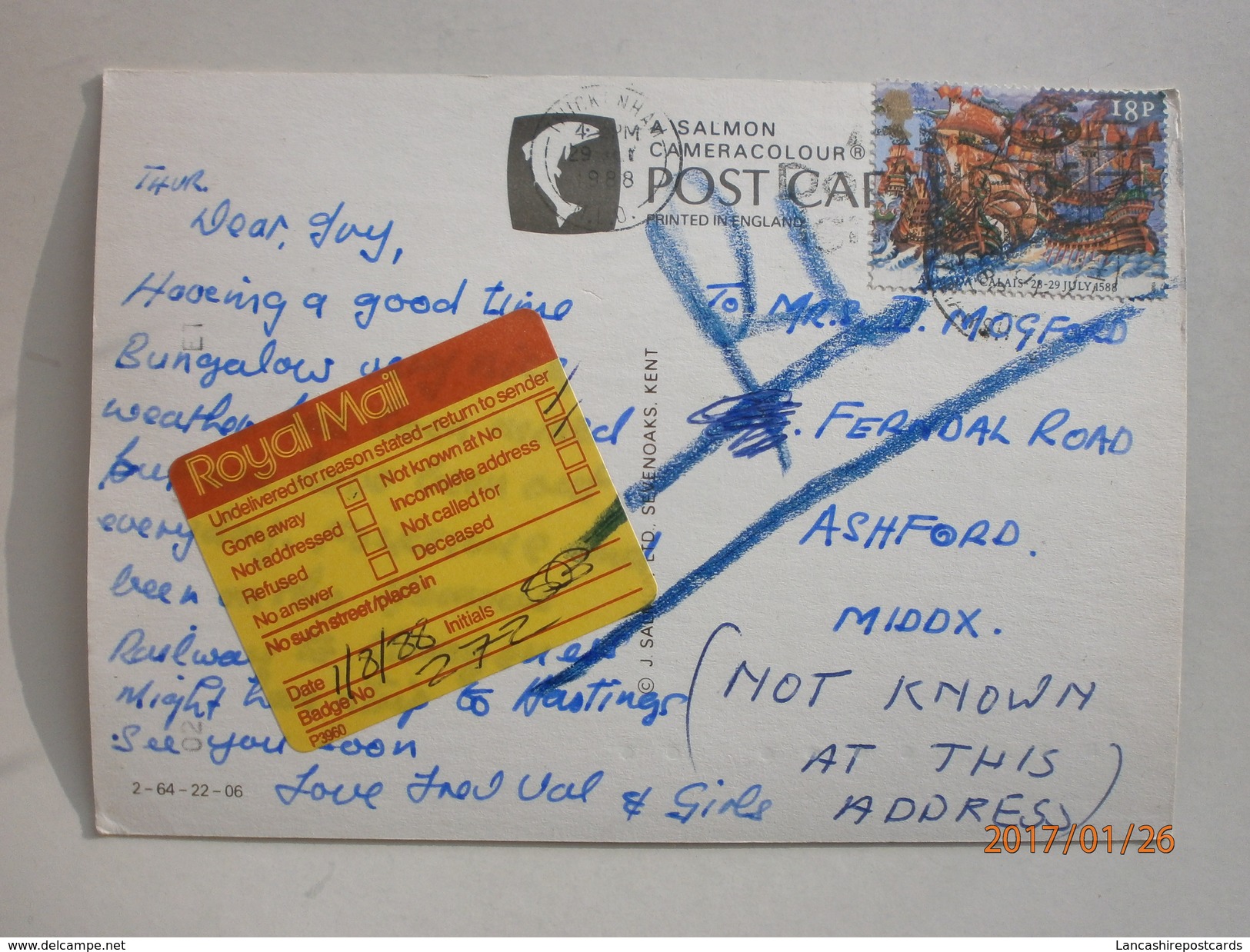 Postcard Dymchurch Kent & RM Undelivered Sticker My Ref B293 - Other & Unclassified