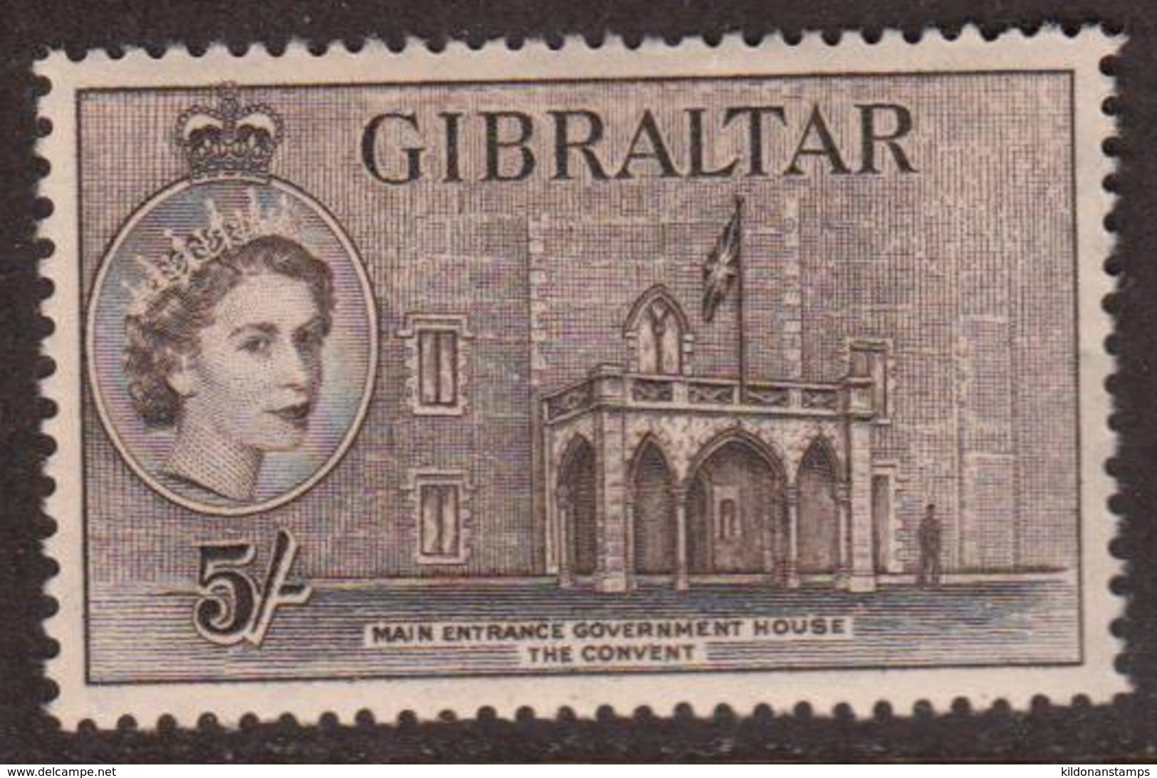 Gibraltar 1953 5sh Dk Brown, Mint No Hinge, Sc# 143, SG 156 - Gibilterra