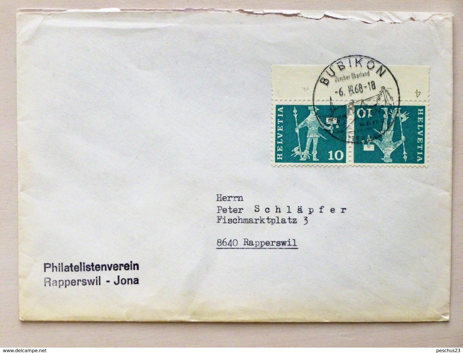 SUISSE / SCHWEIZ / SWITZERLAND // 1968, Brief, Kehrdruckmarken / Tête-bêche, Werbestempel BUBIKON => RAPPERSWIL - Tête-bêche