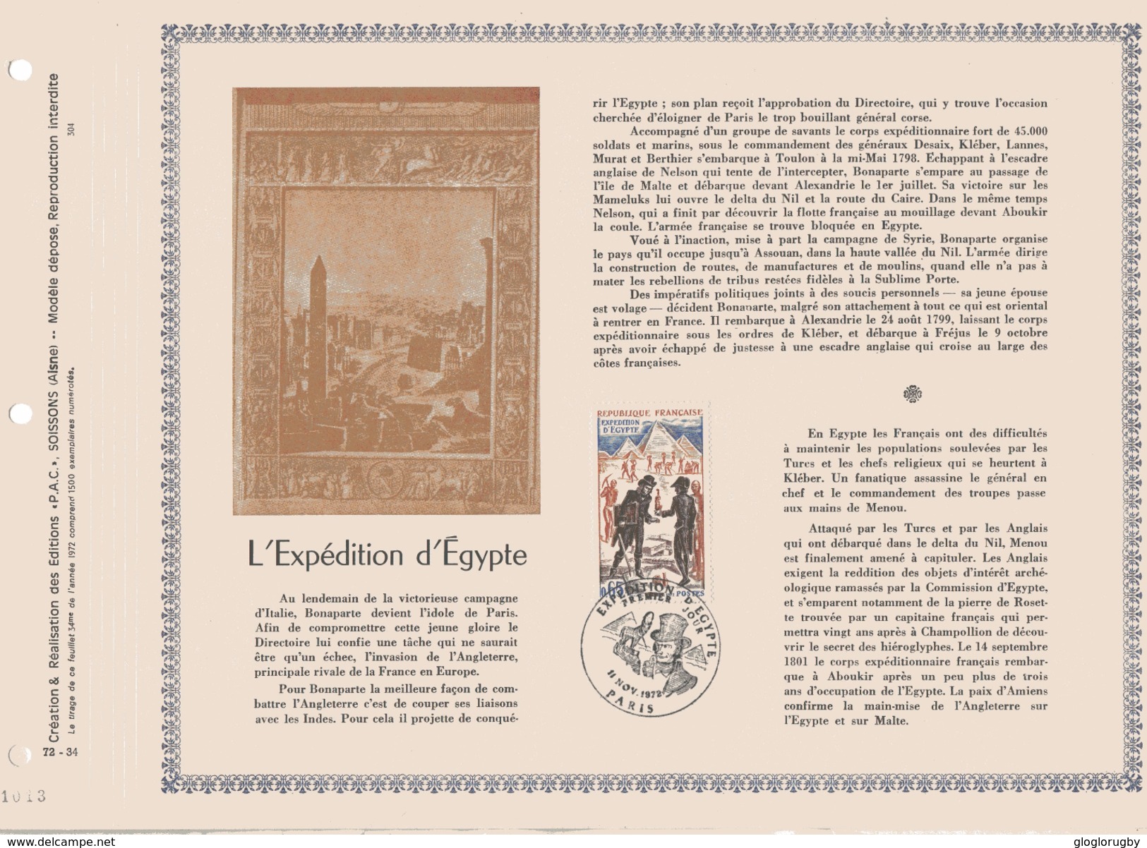 FEUILLET  NAPOLEON EXPEDITION D'EGYPTE PAC - Napoléon