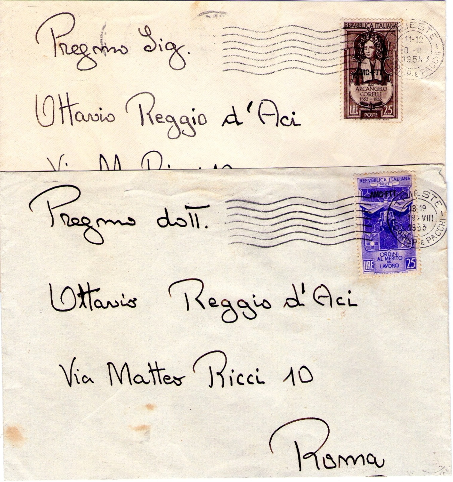 ITALIA  Trieste   Storia Postale   Lotto Di 2 Buste   Di Trieste  Sopr.   AMGFTT   Commemorativi - Storia Postale