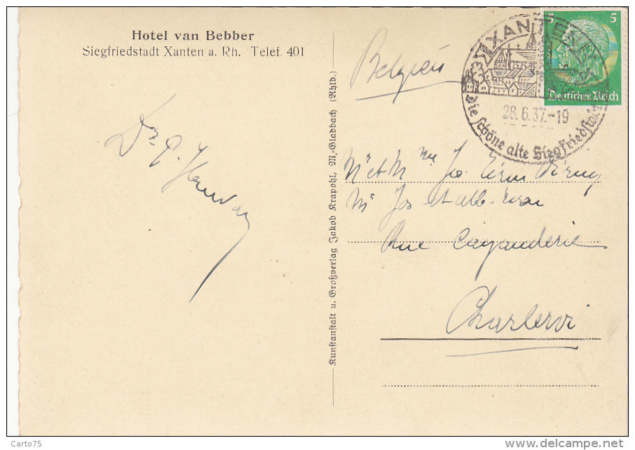 Allemagne - Xanten Am Rhein - Hotel Van Bebber -  Postmarked 1937 - Xanten