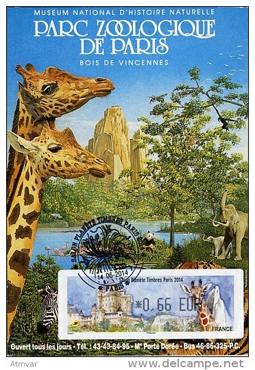 FRANCE (2014). Carte Maximum Card ATM - Vignette LISA - Salon Planète Timbres - Parc Zoologique De Paris, Bois Vincennes - 2010-... Illustrated Franking Labels