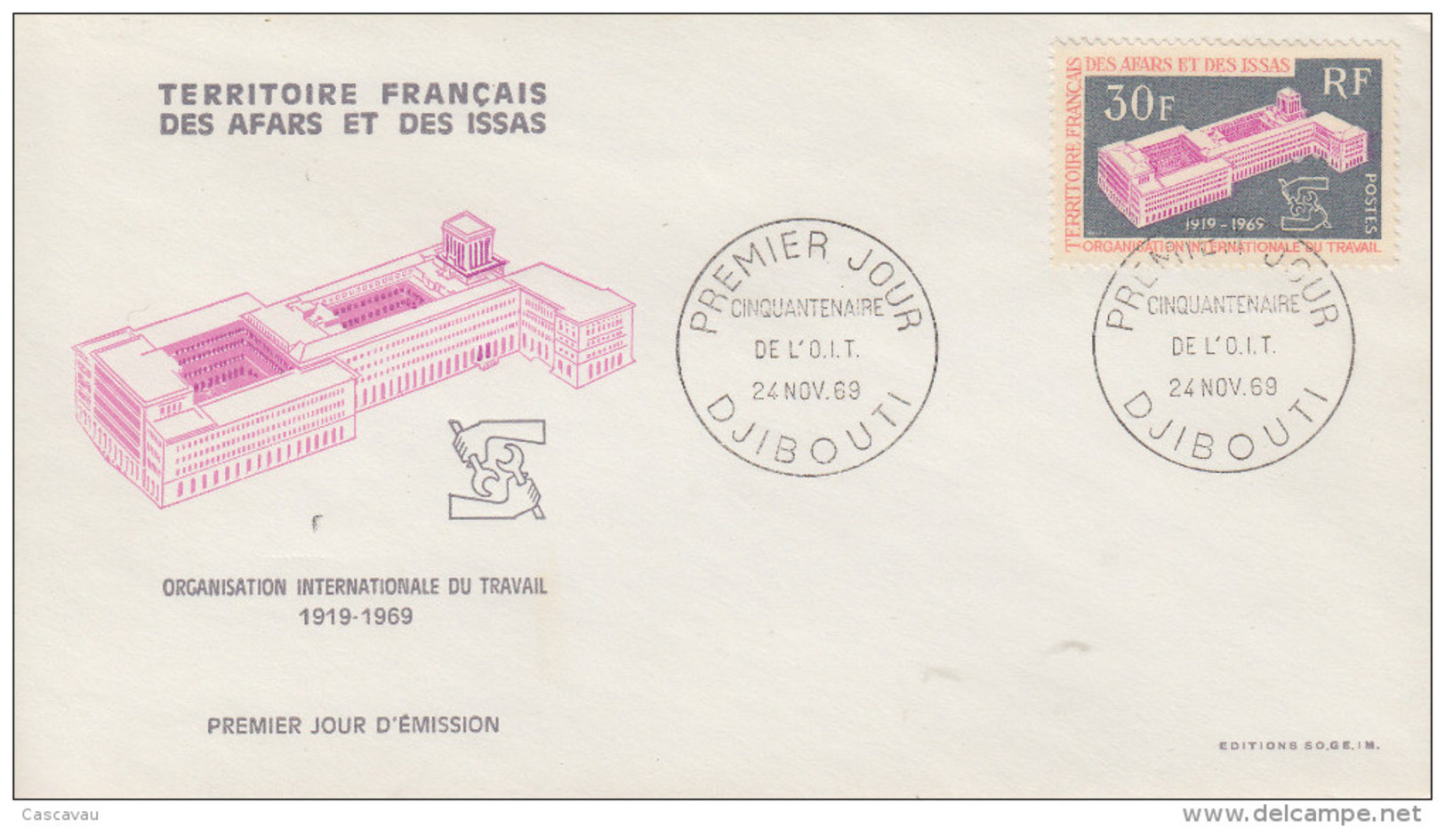 Enveloppe  FDC  1er  Jour  TERRITOIRE  FRANCAIS  Des  AFARS  Et  ISSAS   Organisation  Mondiale Du Travail   1969 - Otros & Sin Clasificación