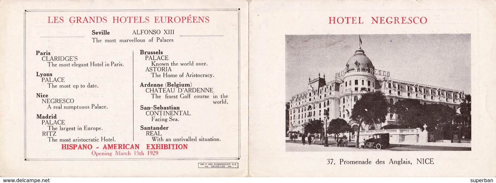 NICE : HOTEL NEGRESCO - DÉPLIANT PUBLICITAIRE Avec TARIFS - PRIX DES CHAMBRES / ROOMS PRICES - 1928 - RARE !!! (v-481) - Bar, Alberghi, Ristoranti