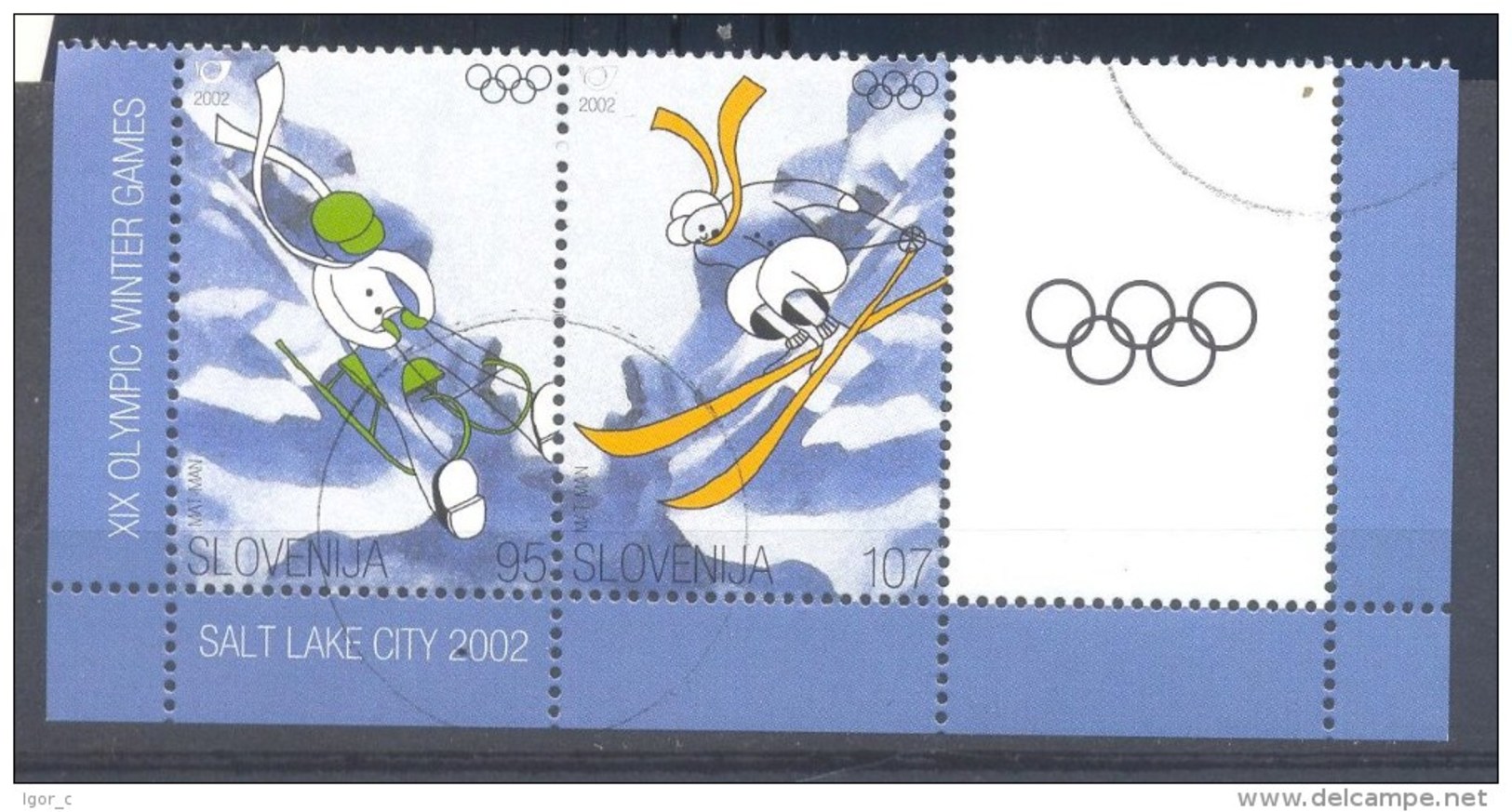 Slovenia Winter Olympic Games 2002 Salt Lake City; Acrobat Skiing; Sledge; USED CTO; With TAB - Hiver 2002: Salt Lake City