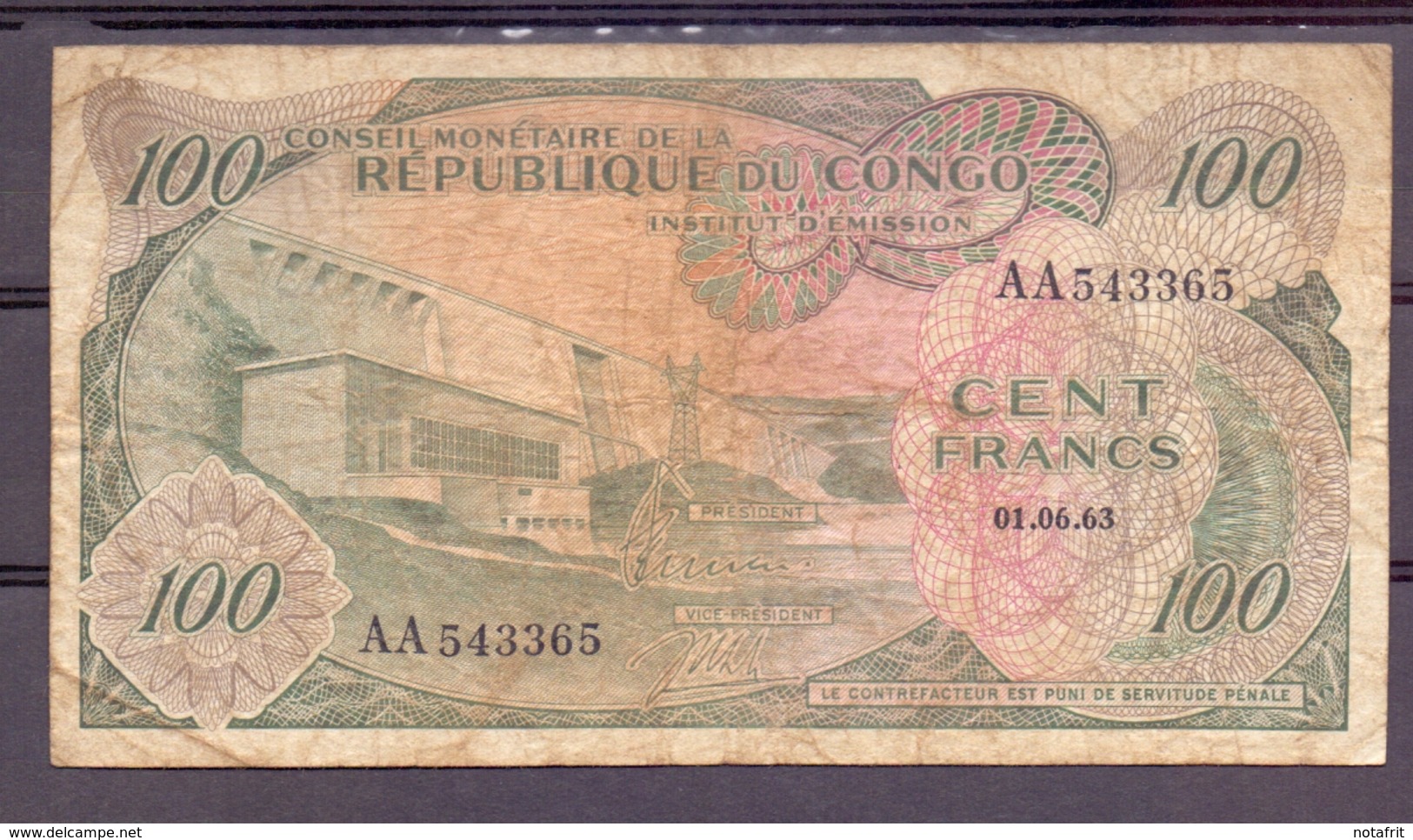 Congo Kongo Conseil Monetaire  100 Fr 1963 - Autres - Afrique