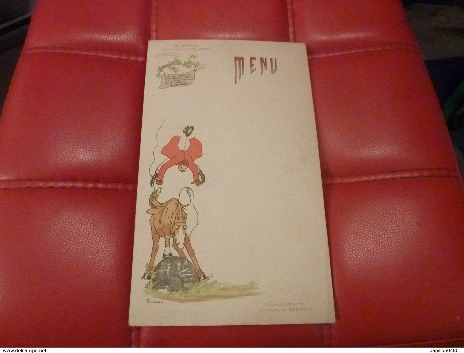 Menu Ancien Illustre  Gabard  Les Sports Cheval Equitation Cavalier  Liqueur Kermann - Menus