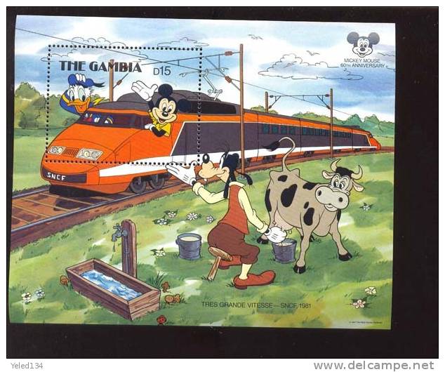 GAMBIA   717 MINT NEVER HINGED SOUVENIR SHEET OF DISNEY  TRAIN ; HISTORIC LOCOMOTIVES  #  148-1  ( - Disney