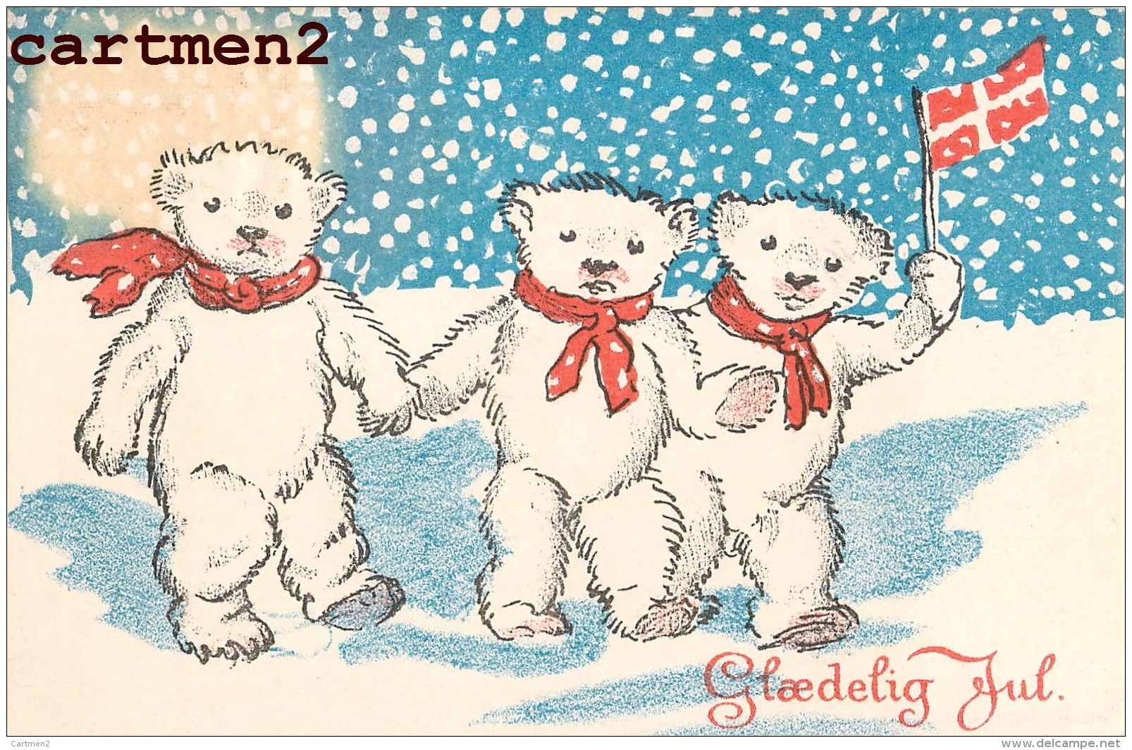 GLAEDELIG JUL ILLUSTRATEUR RUDOLF OLSENS KUNSTFORLAG KOBENHAVN DANEMARK ENERET SERIE ILLUSTRATOR OURS BEAR - 1900-1949