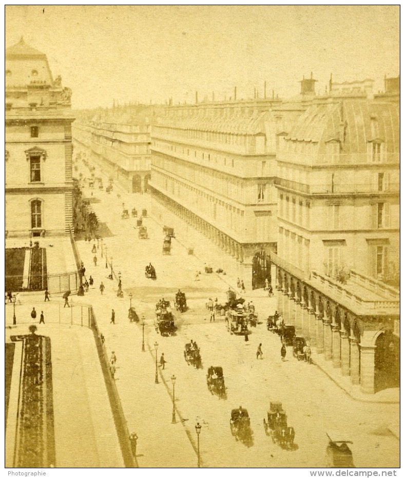 France Paris Rue De Rivoli Animation Ancienne Photo Stereo 1870 - Stereoscopic