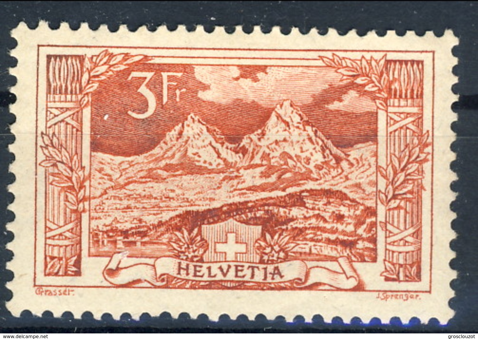 Svizzera 1916-22 N. 167 C. 3 Rosso, Ben Centrato MVLH Cat. &euro; 140 - Nuovi