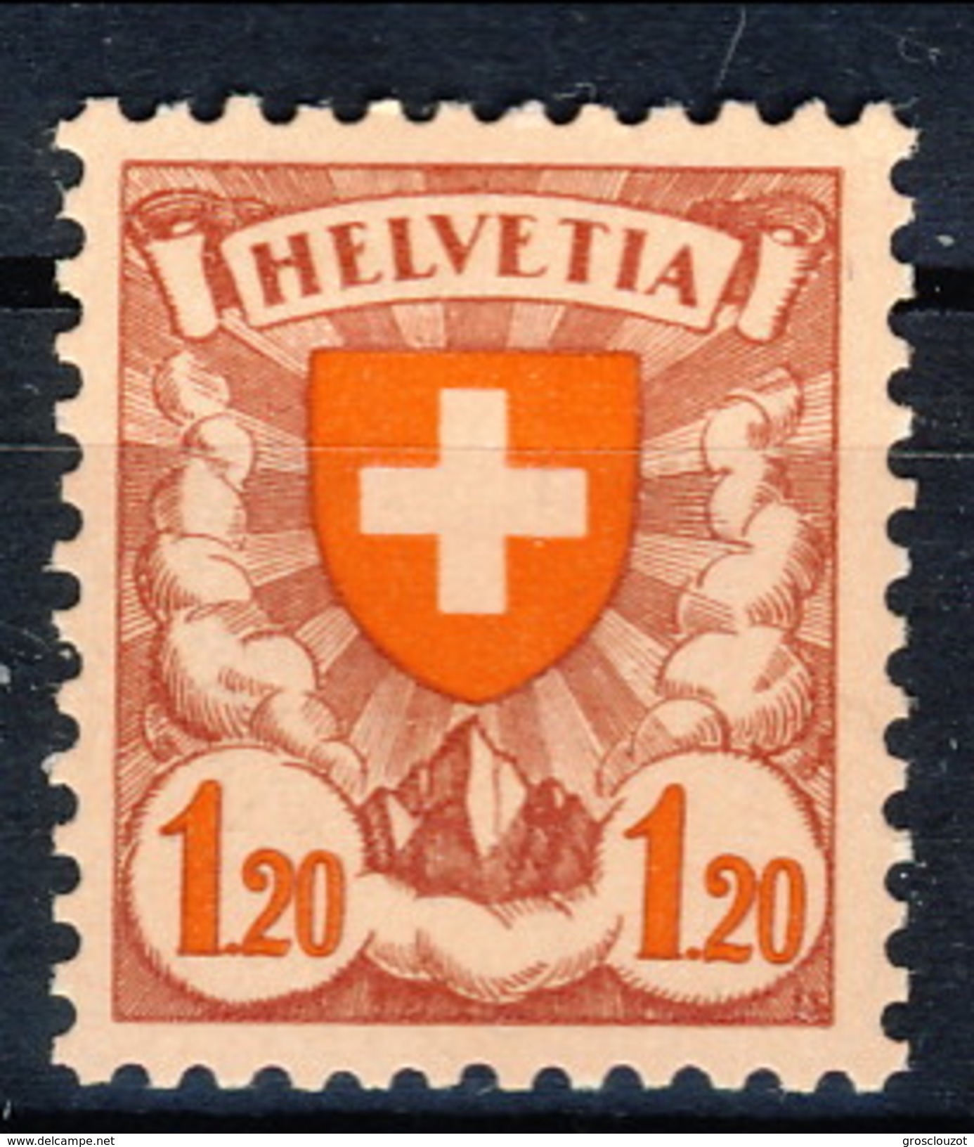 Svizzera 1924 N. 209C F. 1.20 Carta Patinata Lucida E Bianca MLH Cat. &euro; 67 - Nuovi