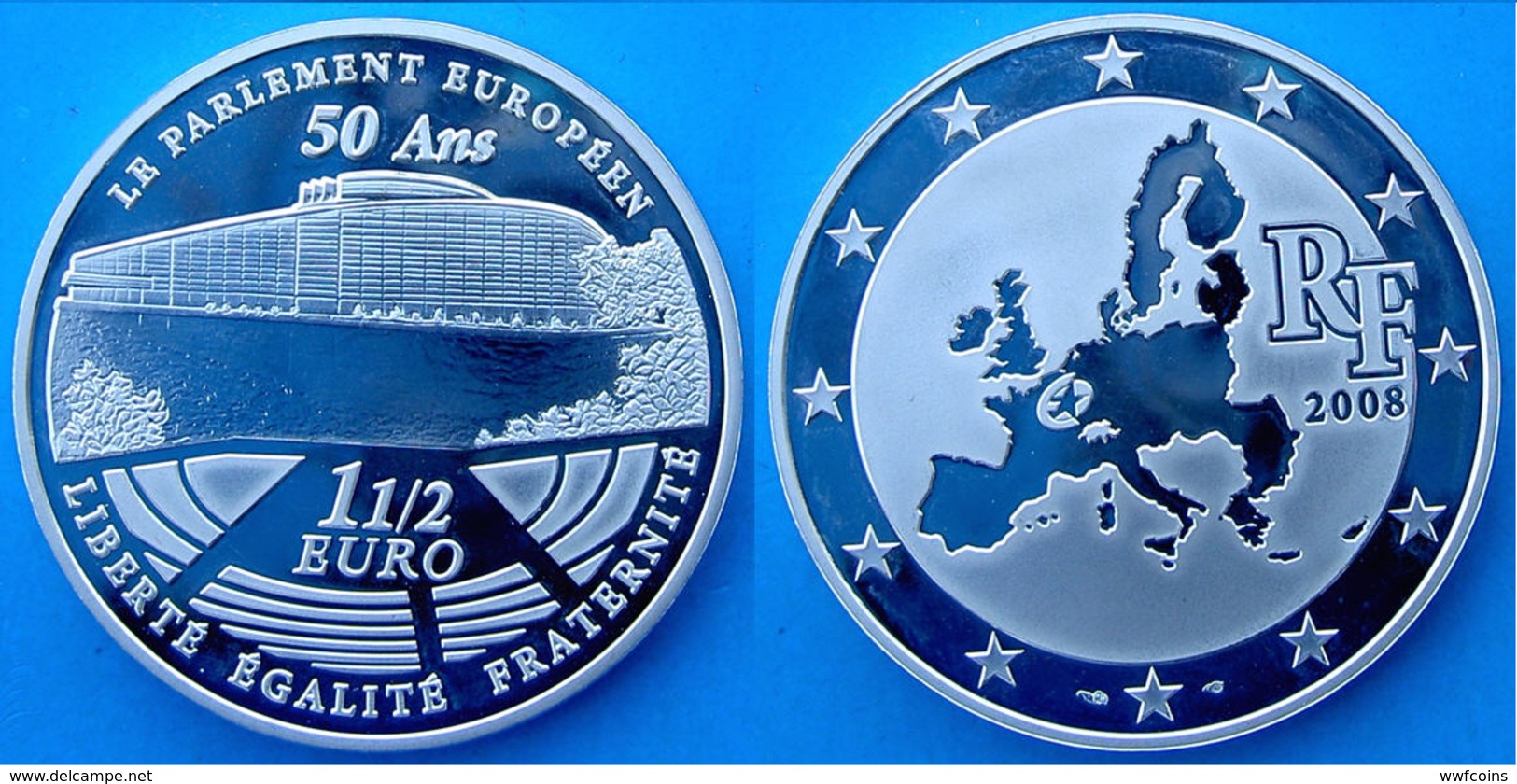 FRANCE 1,5 E 2008 ARGENTO PROOF SILVER EURO SILVER LE PARLEMENT EUROPEEN PESO 22,2g TITOLO 0,900 CONSERVAZIONE FONDO SPE - France