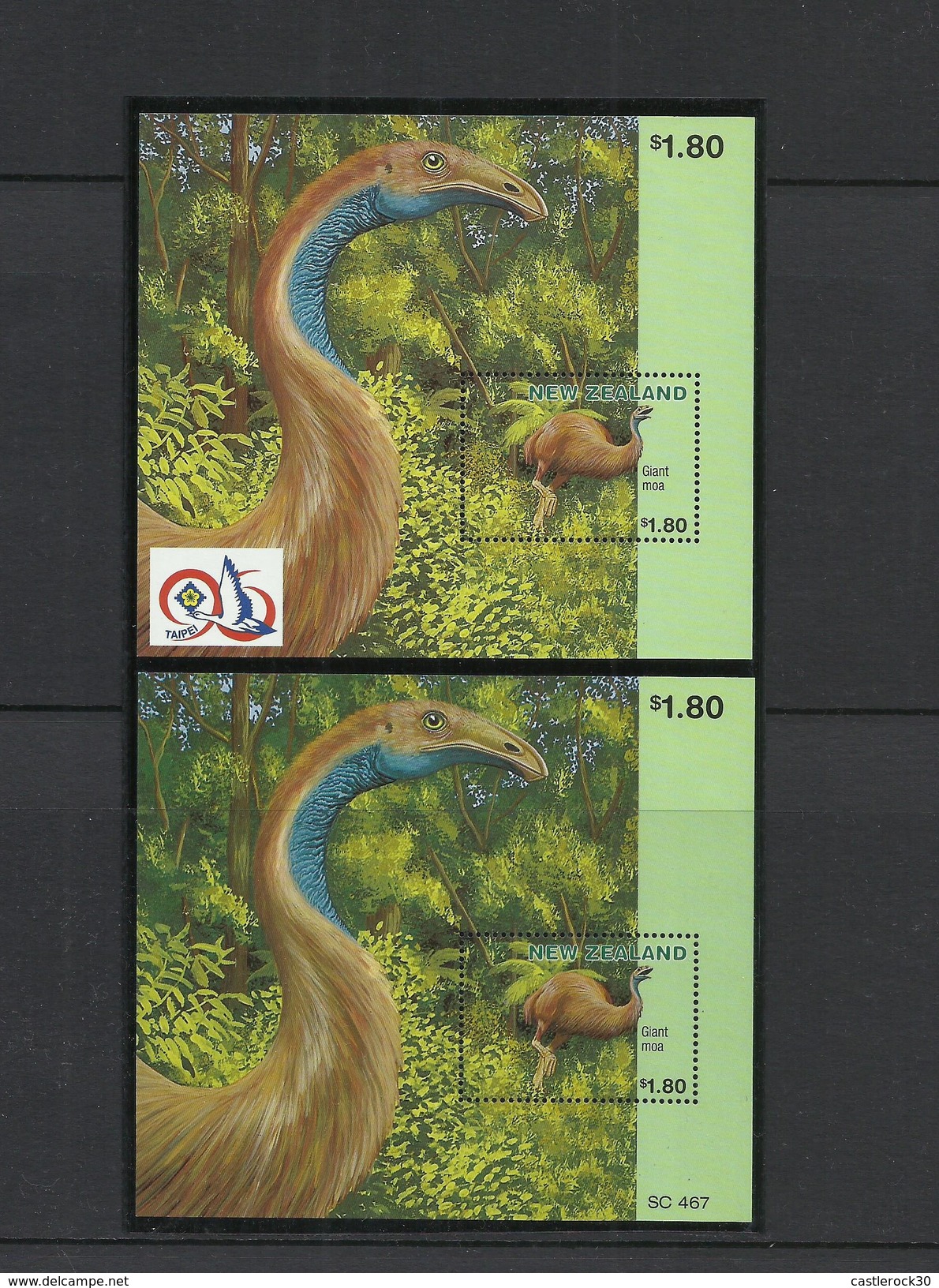 O) 1996 NEW ZEALAND, ERROR, PREHISTORIC BIRD- GIANTVMOA - DINORNIS, TAIPEI 1996, SOUVENIR MNH - Errors, Freaks & Oddities (EFO)