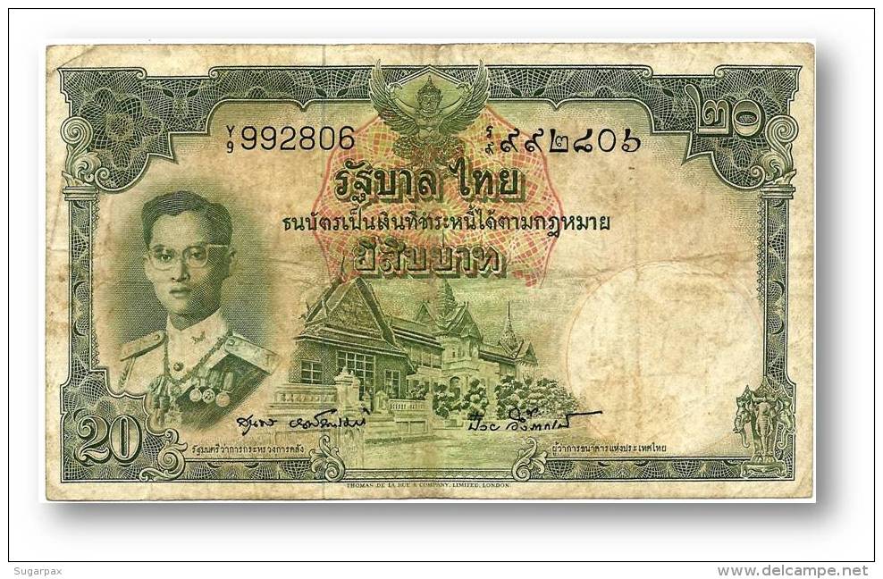 THAILAND - 20 Baht - ND ( 1953 ) - Pick 77.d - Sign. 40 - Serie Y/9 - King Rama IX - 2 Scans - Thaïlande