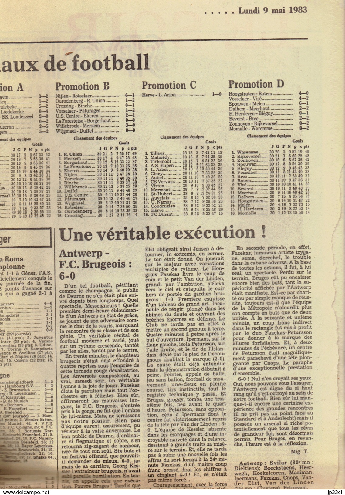 Les Pages Sportives Du Journal Le Soir (saison 1982/83) Standard Champion - 1950 à Nos Jours