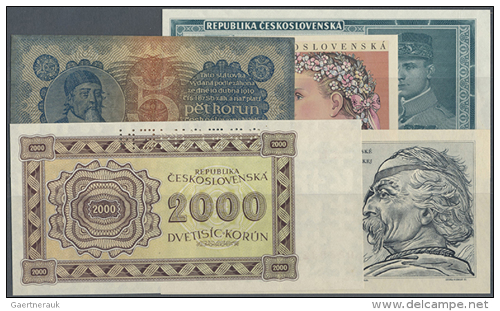 Set Of 23 Banknotes Containing 3x 5 Korun 1921 (2x F, 1x VF), 2x 50 Korun 1948 With Small Cancellation Holes (both... - Czechoslovakia