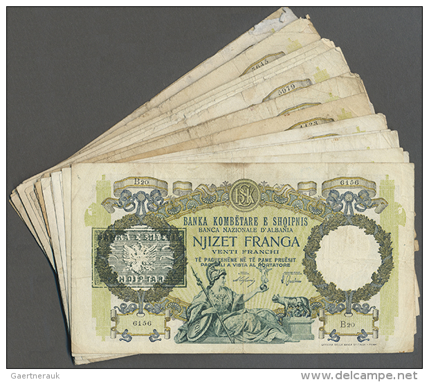 Set Of 34 Banknotes 20 Franga 1945 P. 13, All With Black Overprint / Provisional Issue, All In Similar Used... - Albania