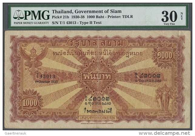 100 Baht 1930 P. 21b, Rare Hight Denomination Note Of The Government Of Siam, PMG Graded 30 VF NET. (R) - Thailand