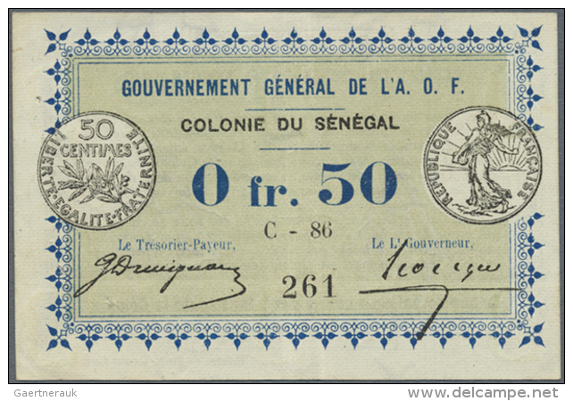Gouvernement General De L'Afrique Occidentale Francaise 0,50 Francs L.1917 P. 1b, One Center Fold And Light... - Senegal
