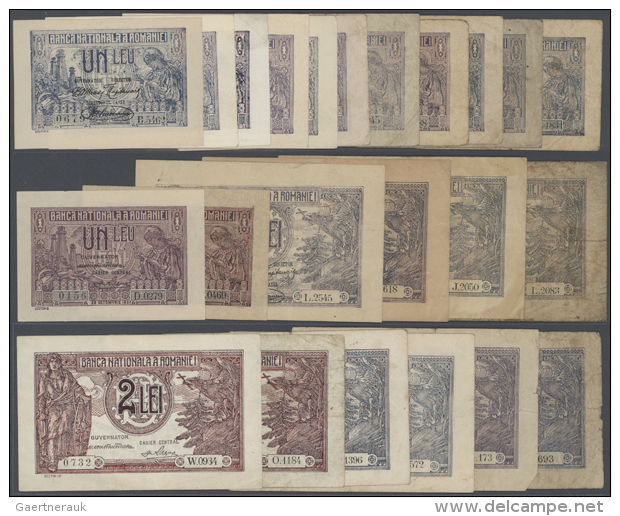 Set Of 24 Banknotes Containing 11x 1 Leu 1916/1918 P. 17 (5x XF, 2x F, 4x F-), 4x 2 Lei 1915 (2x VF-, 1x F, 1x VG),... - Romania