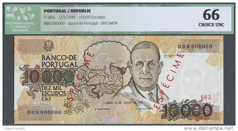 10.000 Escudos 1989 Specimen P. 185s, ICG Graded 66 Choice UNC. (R) - Portugal