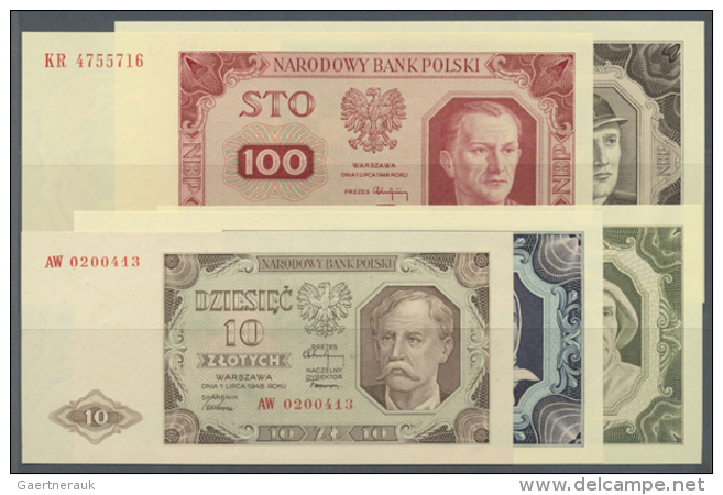 Set With 5 Banknotes 1948 Issues Containing 10, 20, 50, 100 And 500 Zlotych, P.136, 137, 138, 139a And 140, All In... - Poland