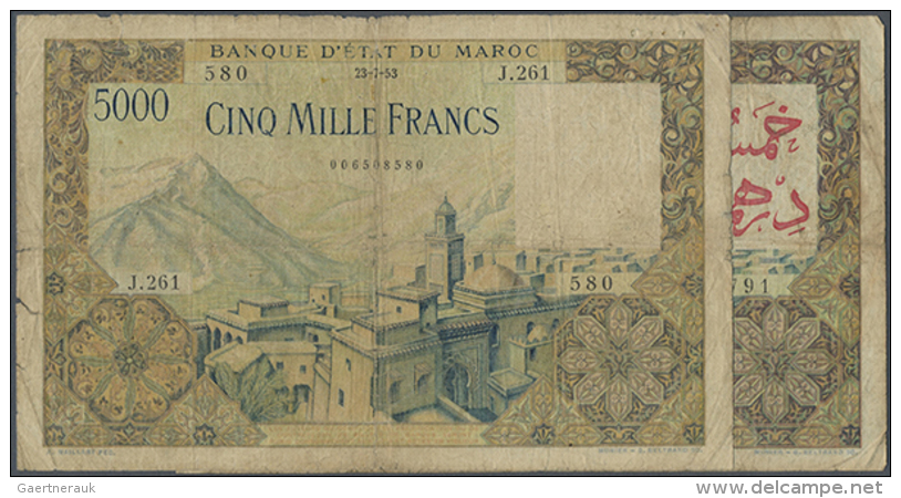 Set Of 2 Different Notes 5000 Francs, One From 1953 Without Red Overprint In Watermark Area (P. 49) And One Dated... - Morocco