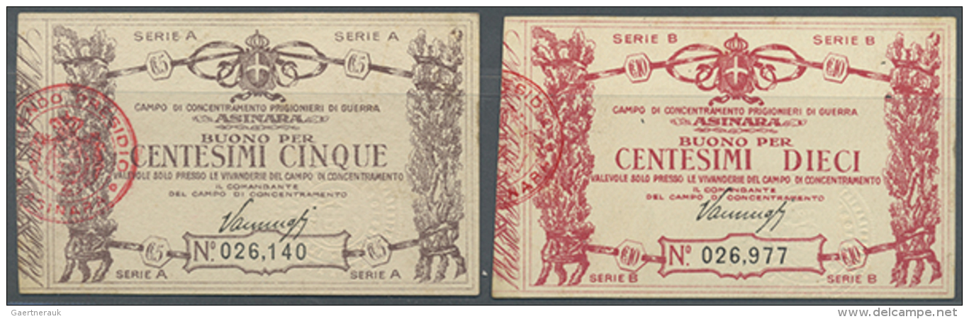 Set Of 2 Notes Camo Di Concentramento Di Guerra, P.O.W. Camp, Asinara, Not Dated 5 And 10 Centesimi, Pick NL, Both... - Other & Unclassified