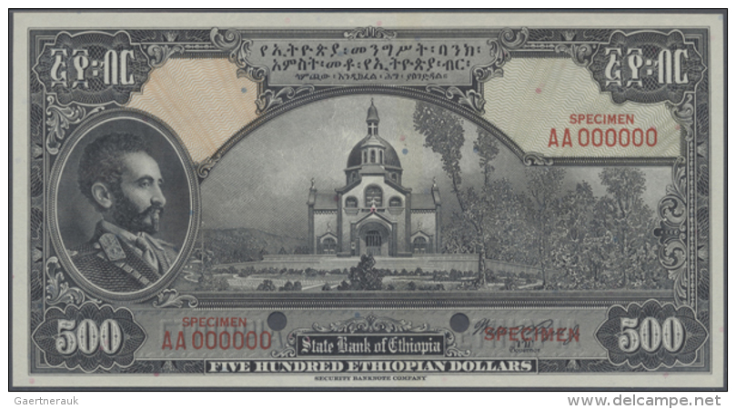 500 Dollars ND (1945) Specimen P. 17s With Three "Specimen" Overprints, Zero Serial Numbers And 2 Cancellation... - Ethiopia