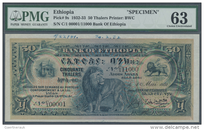 50 Thalers 1932 "Specimen" With Perforation "CANCELLED" And Serial Number 00001 With Annotations In Blue Ink At... - Ethiopia