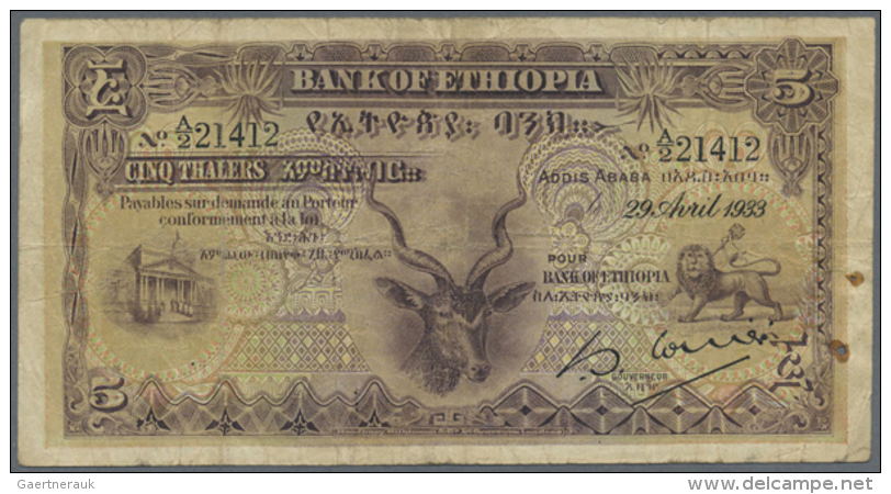 5 Thalers 29.04.1933, P.7 In Well Worn Condition With Many Folds, Stains, Several Pinholes At Upper Left And Right... - Ethiopia