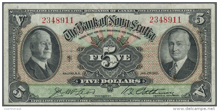 The Bank Of Nova Scotia 5 Dollars 1935 P. S621, Several Folds In Paper But No Holes Or Tears, Paper Still With... - Canada