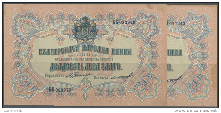 Set Of 2 Notes 20 Leva ND(1904) P. 9e, Both Notes Used With Center Fold, And Light Staining At Upper Right But Both... - Bulgaria