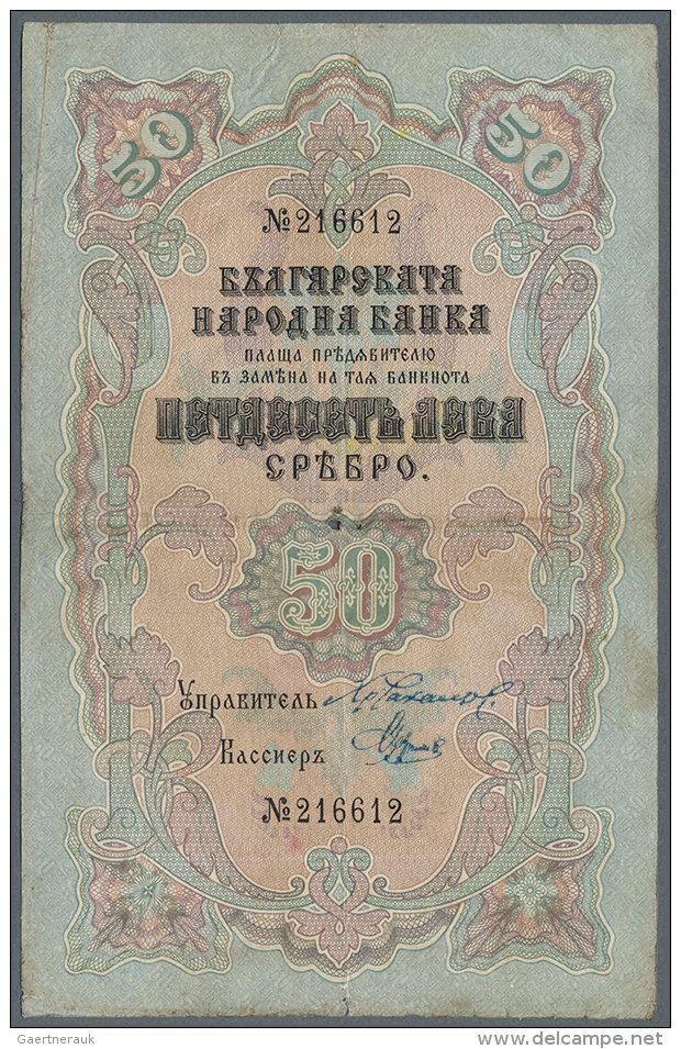 50 Leva Srebro ND(1904) P. 4b, Used With Vertical And Horizontal Folds, Center Hole, One Border Tear (2mm), Still... - Bulgaria