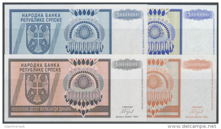 Republika Srpska, Banja Luka Region Set With 16 Banknotes 1992/93 Issues 10-10.000.000.000 Dinara, P.133-148, Most... - Bosnia And Herzegovina