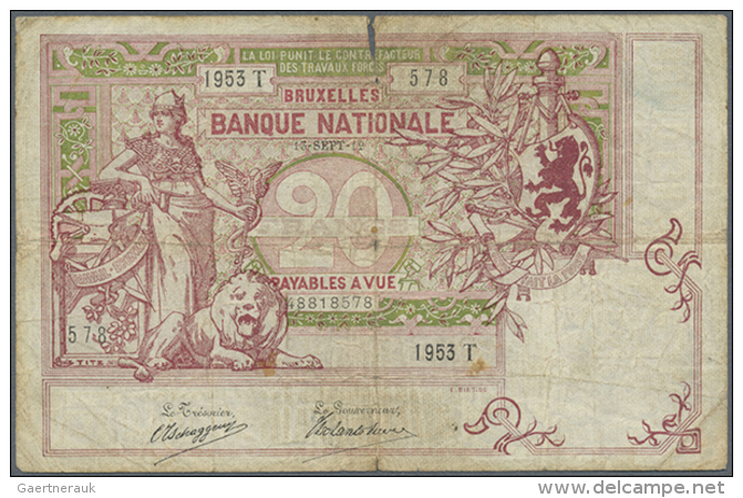 20 Francs 1912 P. 67, Stong Center Fold, 1cm Tear, Center Hole, Condition: F-. (D) - Other & Unclassified