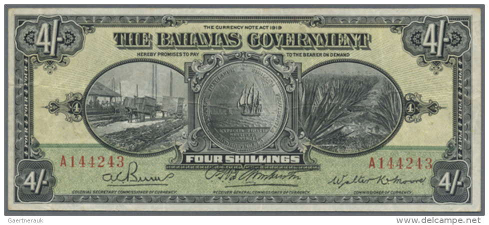 Bahamas: 4 Shillings L.1919, Signature BURNS At Left, P.2b In Nice Original Condition With Bright Colors And Strong... - Bahamas