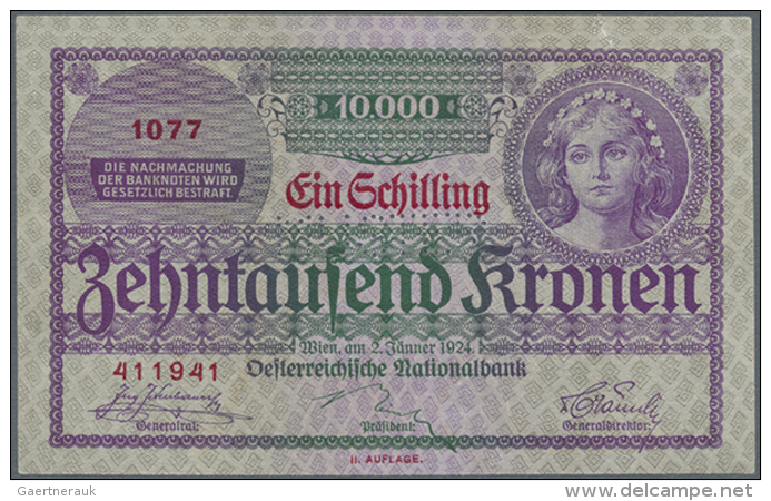 Austria: 1 Schilling = 10.000 Kronen 1924 With Specimen Perforation P. 177s, Never Folded But A 3mm Tear At Upper... - Austria