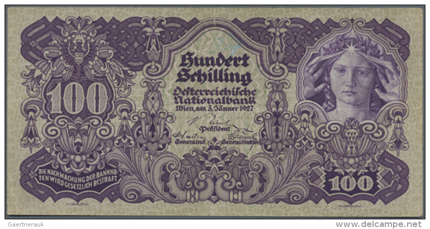 100 Schilling 1927 P. 97, Vertical And Horizontal Fold, 2 Pinholes, Still Crispness In Paper, Bright Colors,... - Austria