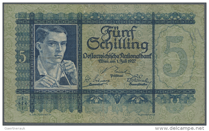 5 Schilling 1927 P. 93, Early Issue, 3 Vertical And One Horizontal Fold, Handling In Paper, No Holes, No Tears, No... - Austria