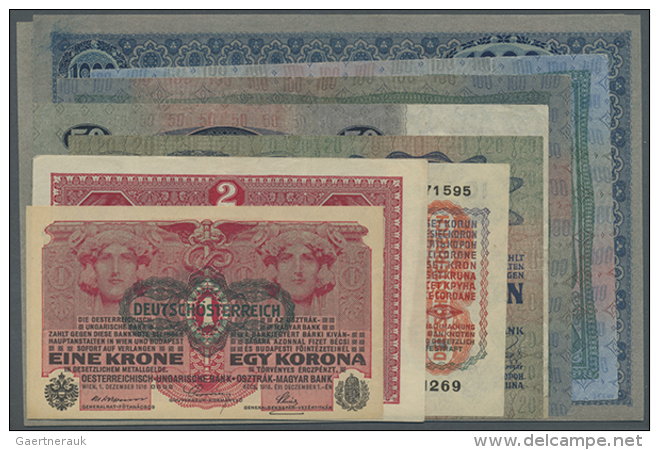 Set Of 9 Banknotes Containing 1 Krone ND(1919) P. 49 (aUNC), 2 Kronen ND(1919) P. 50 (XF+), 10 Kronen ND(1919) P.... - Austria
