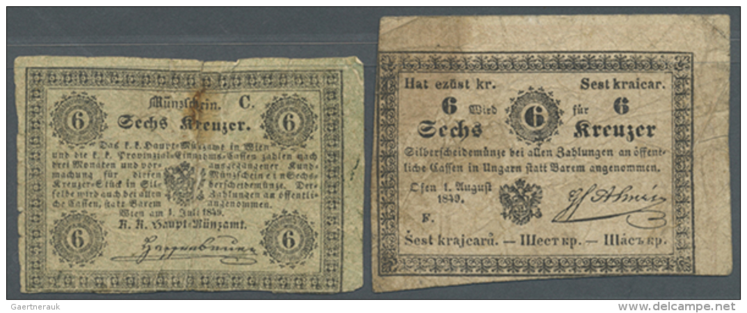 Set Of 2 Notes Containing 6 Kreuzer 1849 P. A91 (VG With A Large Tear, Fixed With Piece Of Old Tape On Back) And 6... - Austria